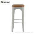 Modern High Plastic Bar Stool with Upholstered Seat